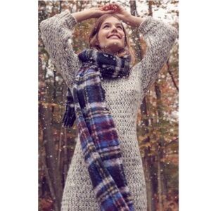 Anthropologie Tartan Plaid Fringe Knit Blanket Scarf Boho Winter Cozy 20"x76"